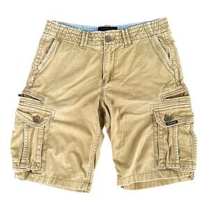 Quiksilver Mens Size 30 Tan Khaki‎ 10" Inseam Cargo Shorts Flat Front Vintage